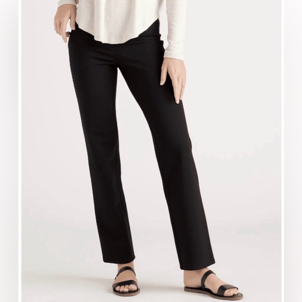 Quince Women's Black Ultra-Stretch Ponte Pants Straight Leg M Petite 28" NWT